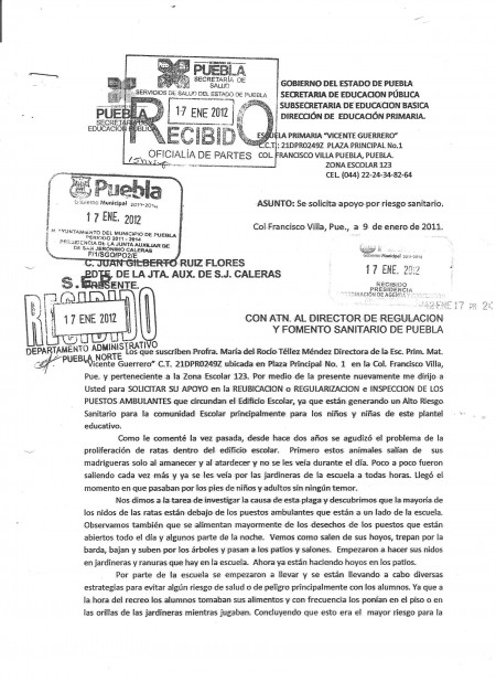Solicitud de apoyo ante riesgo sanitario en escuela Vicente Guerrero. Doc 1