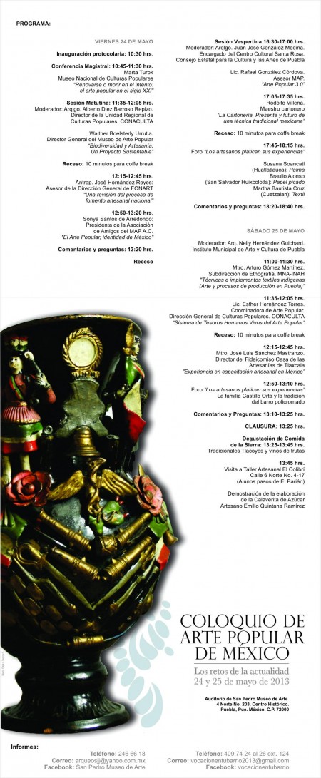 Programa Coloquio arte popular mexicano. 