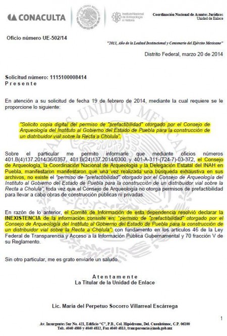 Inexistencia INAH 01