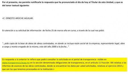 Esta es la respuesta que ofreció la BUAP.