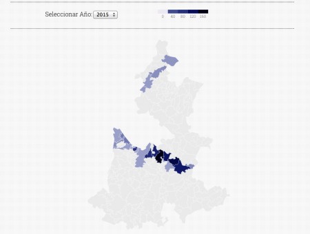 Mapa de las tomas clandestinas detectadas en Puebla durante todo el 2015.  Imagen tomada de gobiernofacil.com