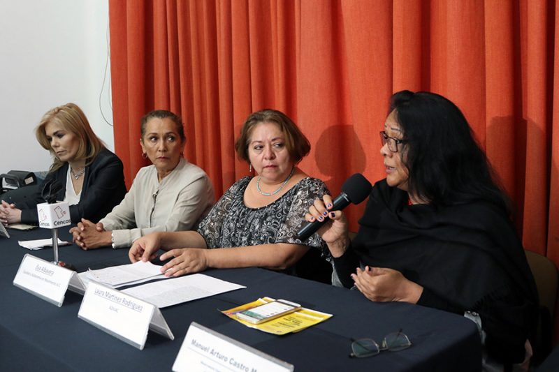 Conferencia de prensa del Observatorio de Género, Violencias y Derechos Humanos, la Asociación para el Desarrollo Integral de Personas Violentadas AC (ADIVAC), la organización Equidad y Autonomía en Movimiento AC y el Observatorio Ciudadano de la Justicia Federal | Foto: Rita Furiate, tomada de Cimac Noticias.
